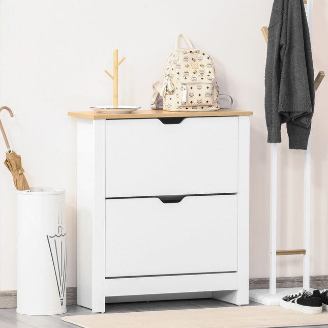 Space-saving shoe cabinet, white & natural, 12-pair capacity