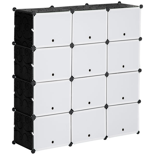 Shoe cabinet storage solution, 12-cube DIY plastic, black/white