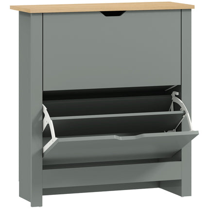 Schuhschrank mit 2 aufklappbaren Fächern, 72 x 26 x 80 cm; Hellgrau