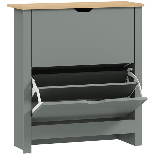 Shoe Cabinet With 2 Flip Compartments, 72 x 26 x 80 cm; Light Grey