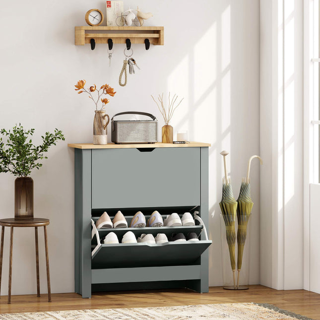 Shoe Cabinet With 2 Flip Compartments, 72 x 26 x 80 cm; Light Grey