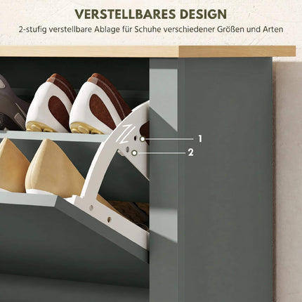 Schuhschrank mit 2 aufklappbaren Fächern, 72 x 26 x 80 cm; Hellgrau