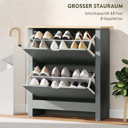 Schuhschrank mit 2 aufklappbaren Fächern, 72 x 26 x 80 cm; Hellgrau