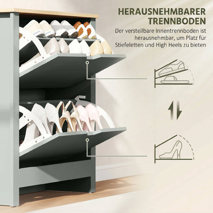 Schuhschrank mit 2 aufklappbaren Fächern, 72 x 26 x 80 cm; Hellgrau