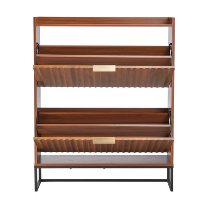 Shoe Cabinet With 2 Flip Drawers, Anti-Tip, Walnut