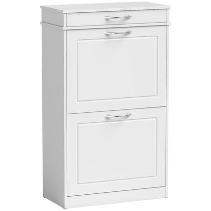 Shoe Cabinet With 2 Flip Drawers and Top Drawer, White