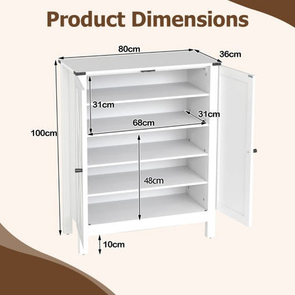 Schuhschrank mit Türen, 6 verstellbare Einlegeböden, Weiß