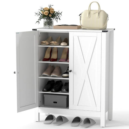 Schuhschrank mit Türen, 6 verstellbare Einlegeböden, Weiß