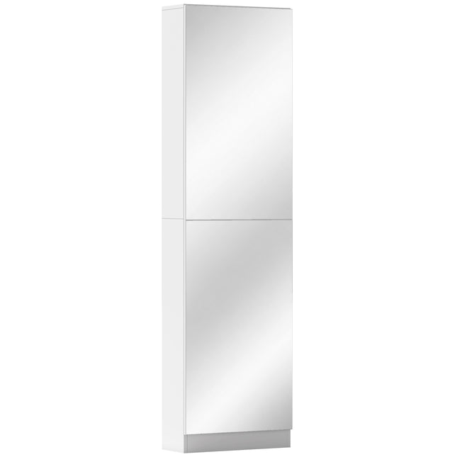 Shoe Cabinet With Mirror, Slim 5-Tier, White 50x20x180cm