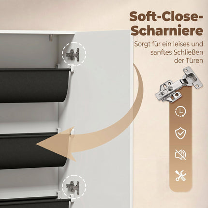 Schuhschrank mit Spiegel, schlank, 5-stufig, Weiß 50x20x180cm