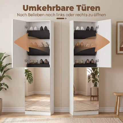 Schuhschrank mit Spiegel, schlank, 5-stufig, Weiß 50x20x180cm
