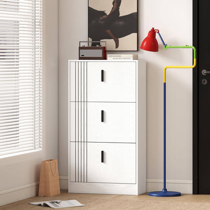 Shoe Cabinet for 18 Pairs with 3 Flip-Down Doors, Adjustable Shelves, White
