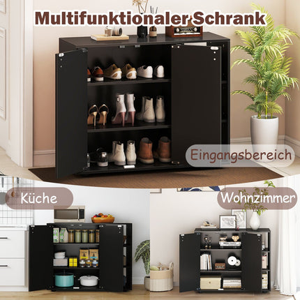 Shoe Cabinet with 2 Doors & Adjustable Shelves, Black