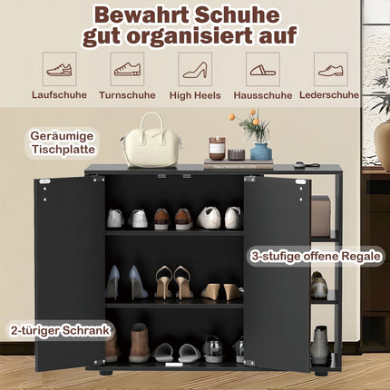 Shoe Cabinet with 2 Doors & Adjustable Shelves, Black