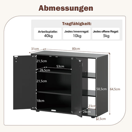 Shoe Cabinet with 2 Doors & Adjustable Shelves, Black