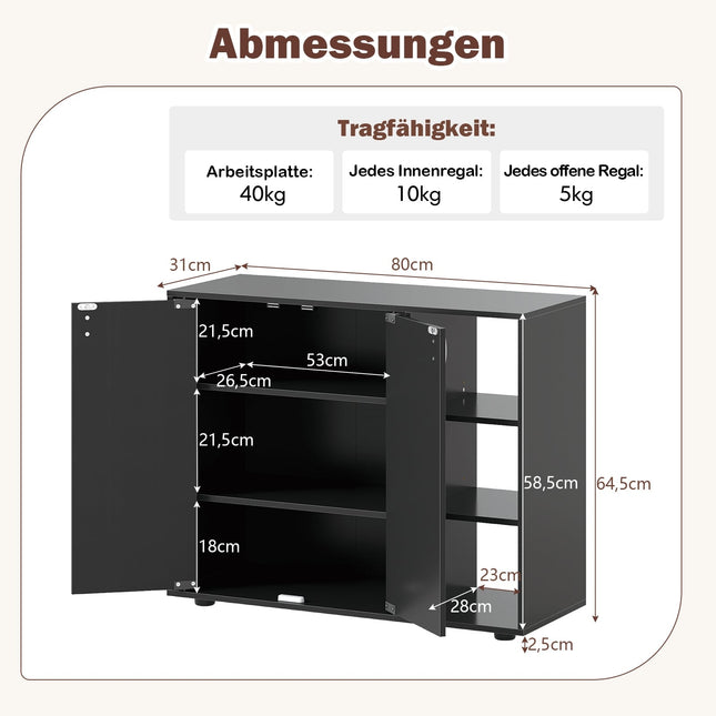 Shoe Cabinet with 2 Doors & Adjustable Shelves, Black