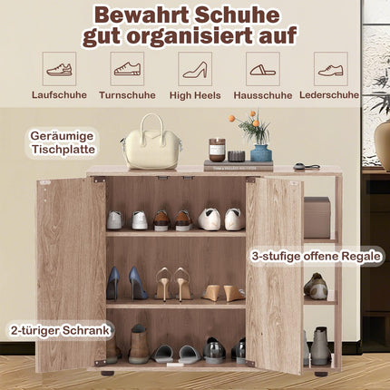 Schuhschrank mit 2 Türen und verstellbaren Einlegeböden, Natur