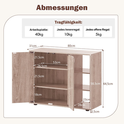 Schuhschrank mit 2 Türen und verstellbaren Einlegeböden, Natur
