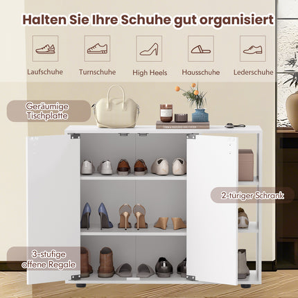 Shoe Cabinet with 2 Doors & Adjustable Shelves, White