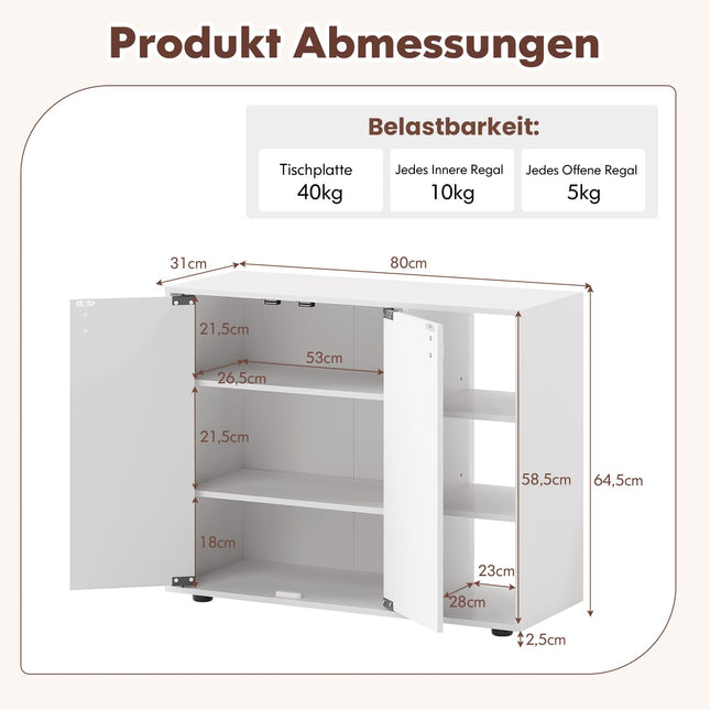 Shoe Cabinet with 2 Doors & Adjustable Shelves, White