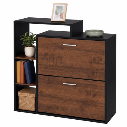 Shoe Cabinet with 2 Flaps, Adjustable Shelves, Black
