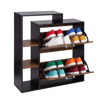 Shoe Cabinet with 2 Flaps, Adjustable Shelves, Black
