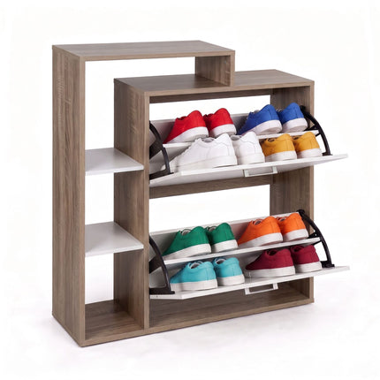 Shoe Cabinet with 2 Flaps, Adjustable Shelves, White