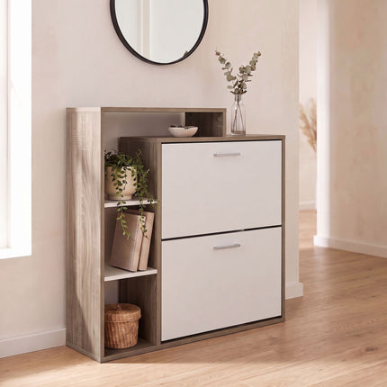 Shoe Cabinet with 2 Flaps, Adjustable Shelves, White