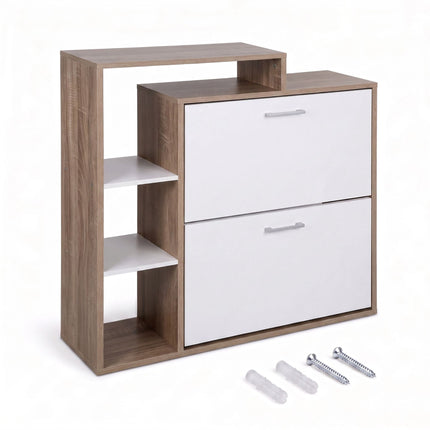 Shoe Cabinet with 2 Flaps, Adjustable Shelves, White