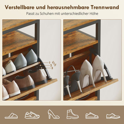 Schuhschrank mit 4 Klappfächern, Stahl, Braun, fasst 12-20 Paar
