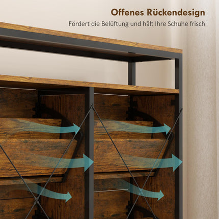 Schuhschrank mit 4 Klappfächern, Stahl, Braun, fasst 12-20 Paar