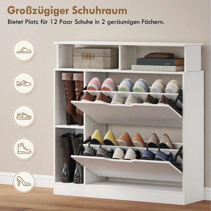 Schuhschrank mit verstellbaren Einlegeböden, 2 Klapptüren, Weiß