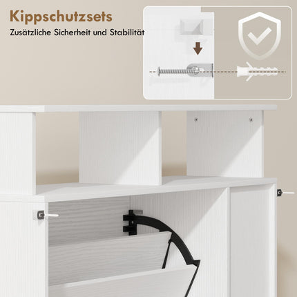 Schuhschrank mit verstellbaren Einlegeböden, 2 Klapptüren, Weiß