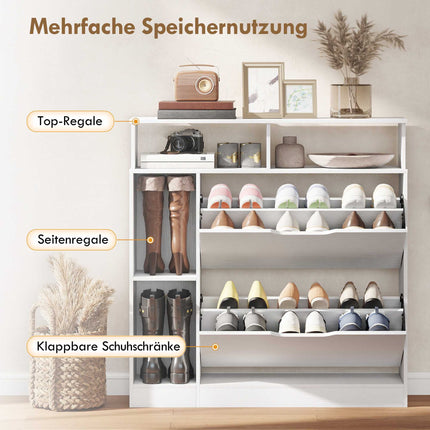 Schuhschrank mit verstellbaren Einlegeböden, 2 Klapptüren, Weiß