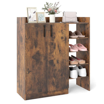 Shoe Cabinet with Adjustable Shelves & 2 Doors, Brown