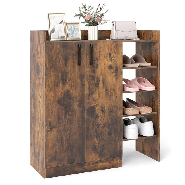 Shoe Cabinet with Adjustable Shelves & 2 Doors, Brown