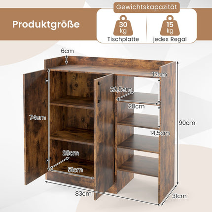 Shoe Cabinet with Adjustable Shelves & 2 Doors, Brown