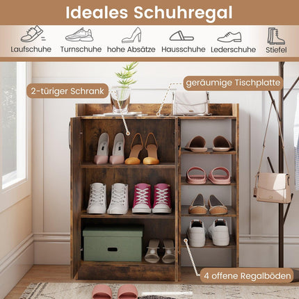 Shoe Cabinet with Adjustable Shelves & 2 Doors, Brown