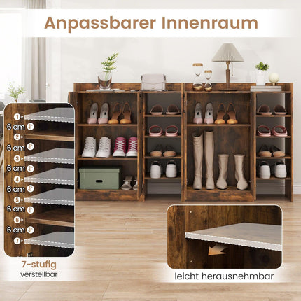 Shoe Cabinet with Adjustable Shelves & 2 Doors, Brown