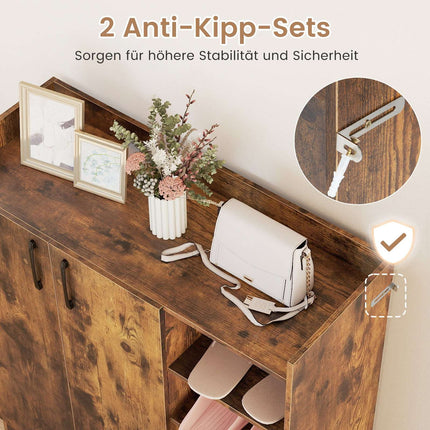 Shoe Cabinet with Adjustable Shelves & 2 Doors, Brown
