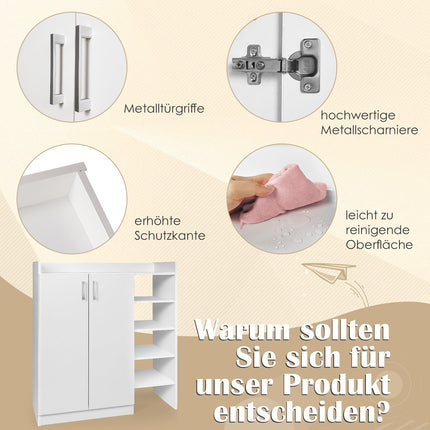 Shoe Cabinet with Adjustable Shelves & 2 Doors, White