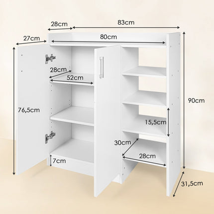 Shoe Cabinet with Adjustable Shelves & 2 Doors, White