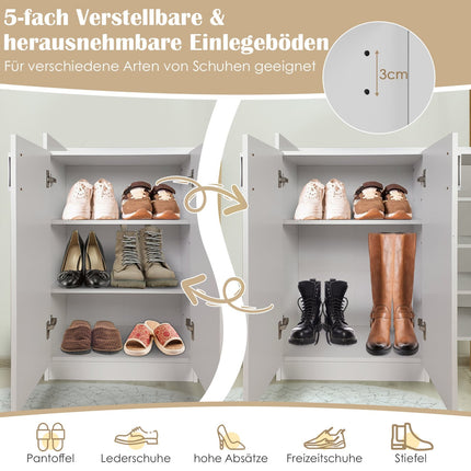 Shoe Cabinet with Adjustable Shelves & 2 Doors, White