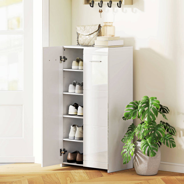 Shoe Cabinet with Adjustable Shelves, Glossy White, Holds 10 Pairs