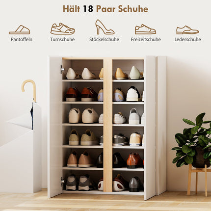 Schuhschrank mit Soft-Close, 6 Etagen, für 18 Paar, Weiß
