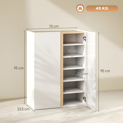 Schuhschrank mit Soft-Close, 6 Etagen, für 18 Paar, Weiß