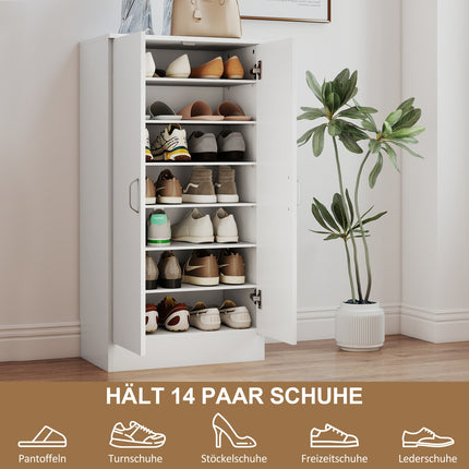Schuhschrank mit Soft-Close-Scharnieren, verstellbaren Einlegeböden, Weiß