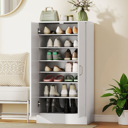 Schuhschrank mit Soft-Close-Scharnieren, verstellbaren Einlegeböden, Weiß