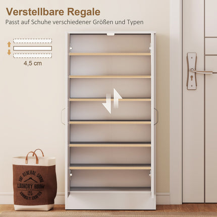 Schuhschrank mit Soft-Close-Scharnieren, verstellbaren Einlegeböden, Weiß