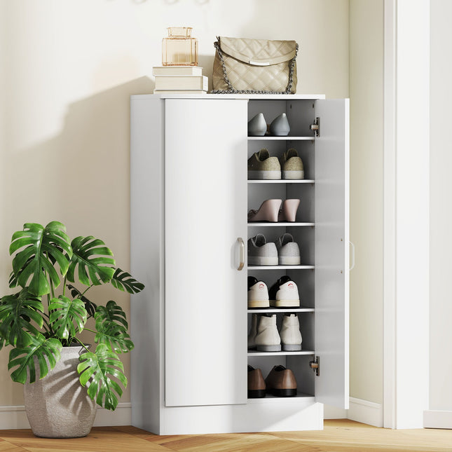 Shoe Cabinet with Soft-Close Hinges, Adjustable Shelves, White